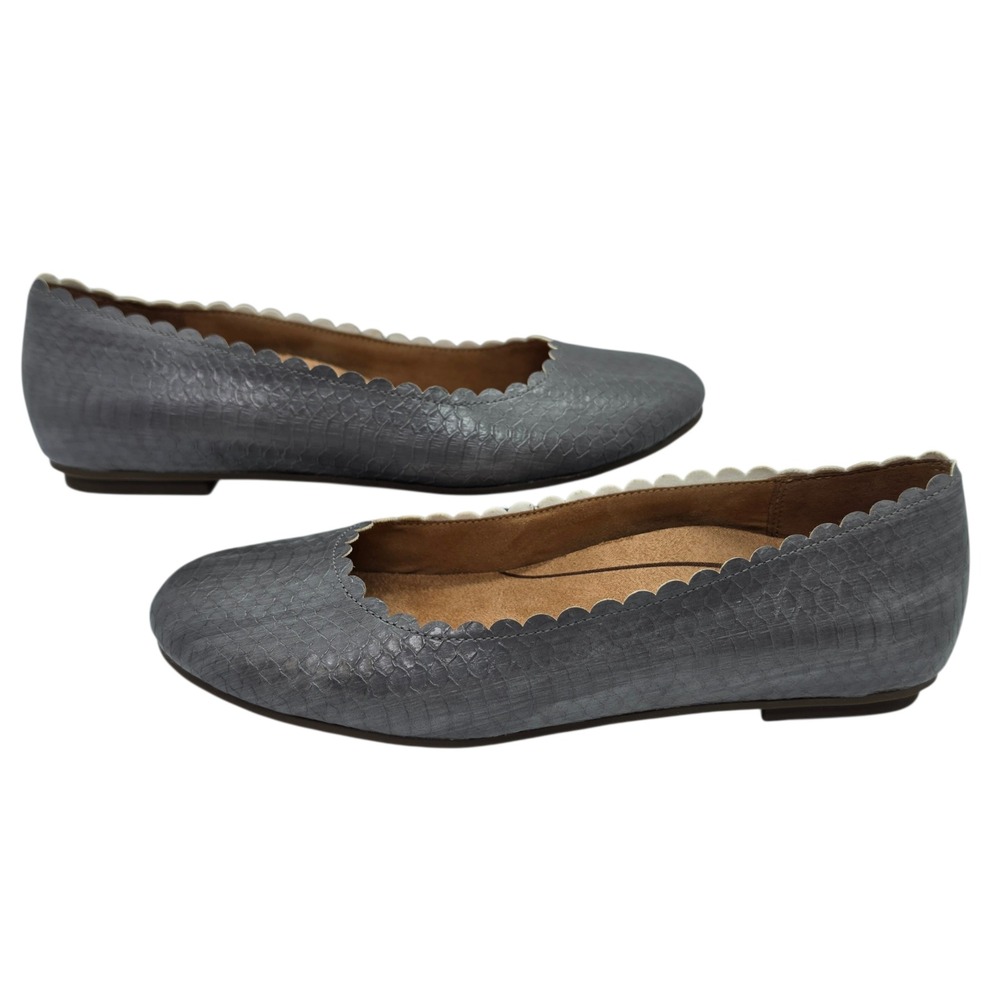 Vionic Julieta Grey Snakeskin‎ Scalloped Ballet Flats Shoes Womens 6 Orthotic
